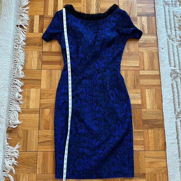 💕Tatyana Cobalt Blue Floral Intarsia w Faux Fur Trim M EUC💕 - Picture 12 of 12